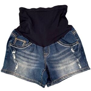 Indigo Blue Maternity Shorts Size XS Distressed Denim Decorative Top Stitching